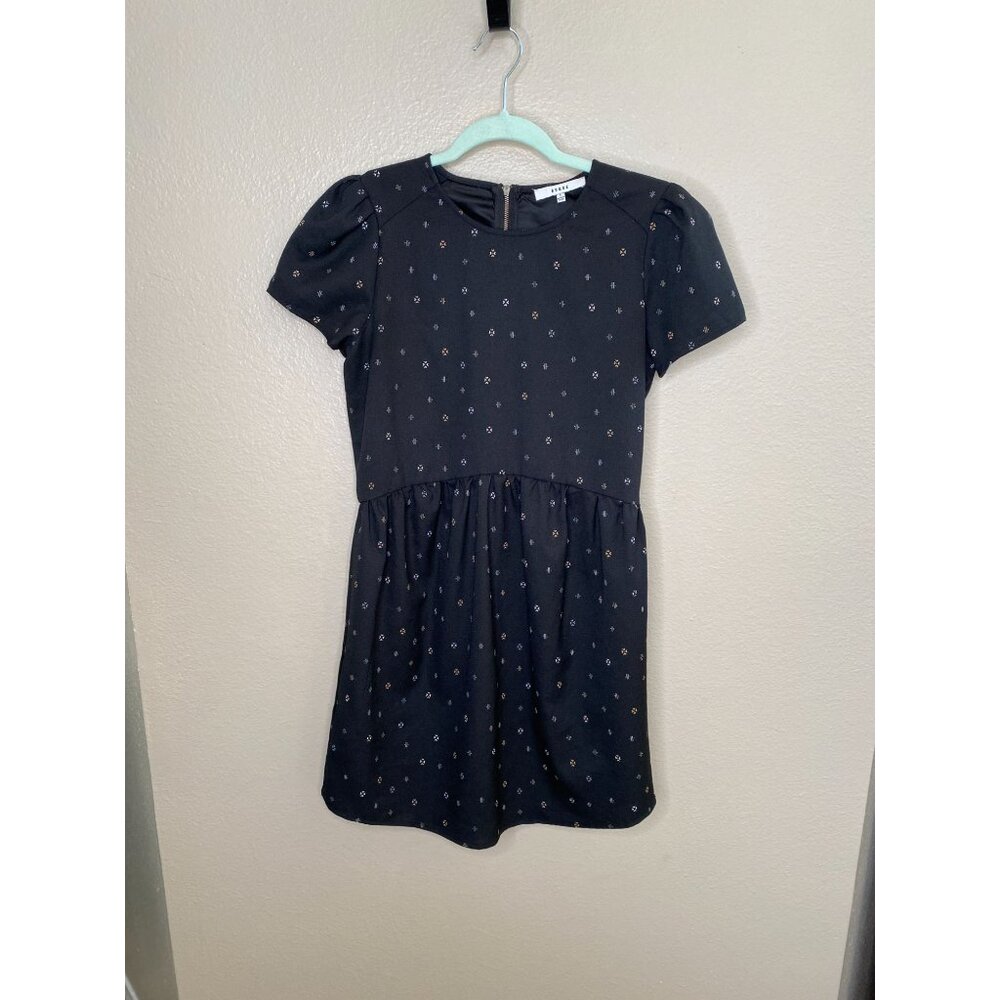 Ro & De Womens Black Short Sleeve Mini Dress S Polyester Back‎ Zipper Round Neck